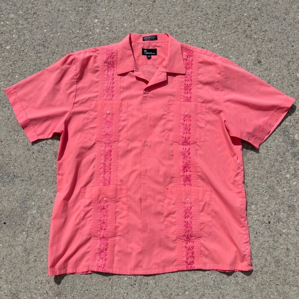 Omega Fashion Cuban Guayabera Shirt Lot of 4 Coral Yellow Green 2X Short Sleeve